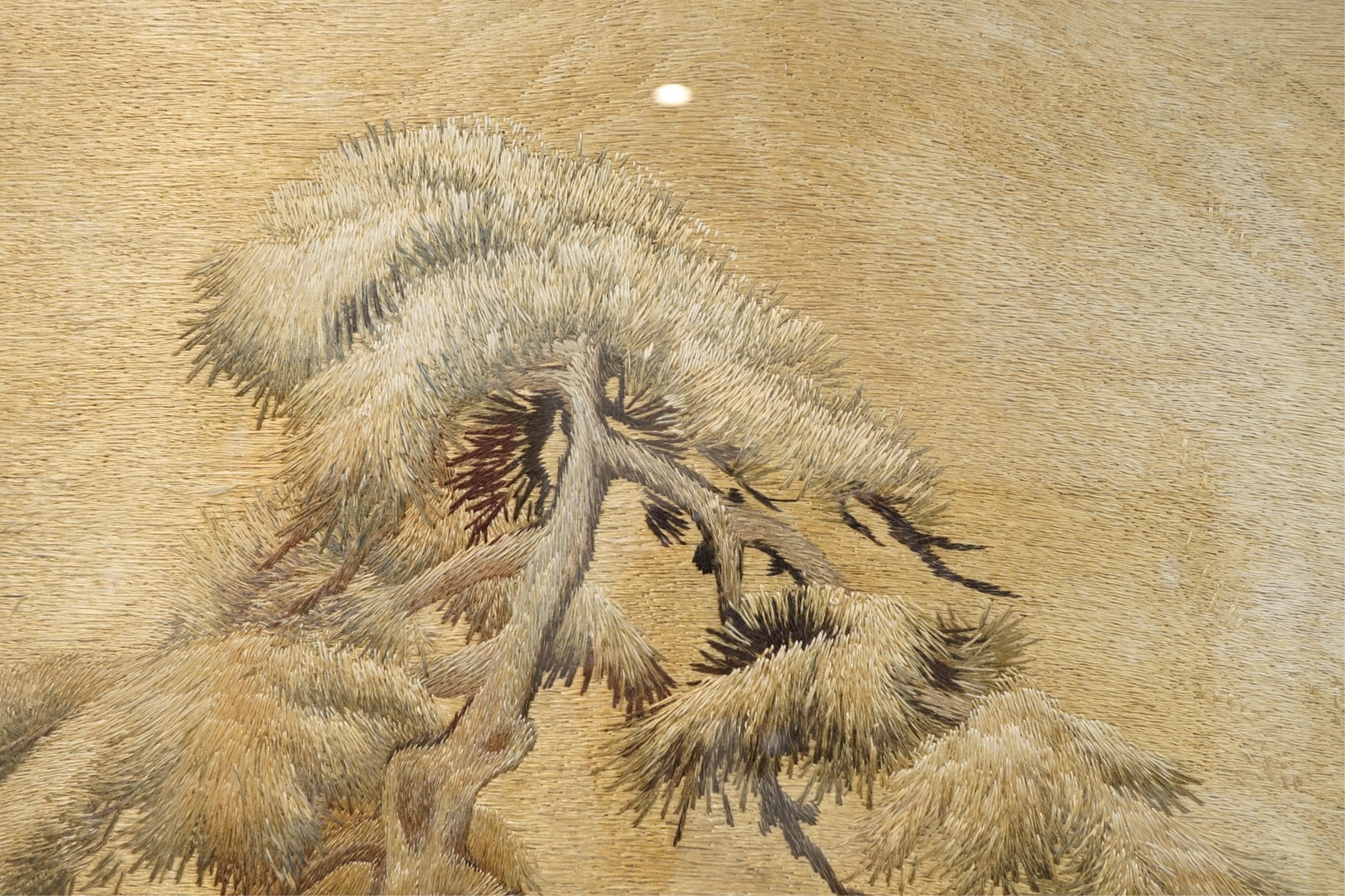 A Japanese embroidered silk picture of Kinkaku-ji, 'Temple of the Golden Pavilion' in Kyoto, Meiji period (1868-1912)